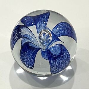 Blue Flower Glass Art Paperweight